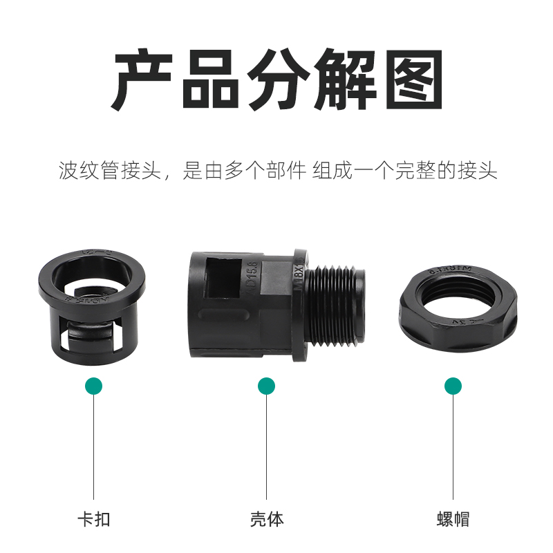 PA尼龙波纹管接头塑料直插浪管接头穿线软管接头快速接头固定配件 - 图1