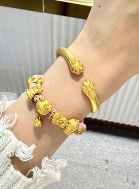 古法金包银猫爪手镯开口实心素圈