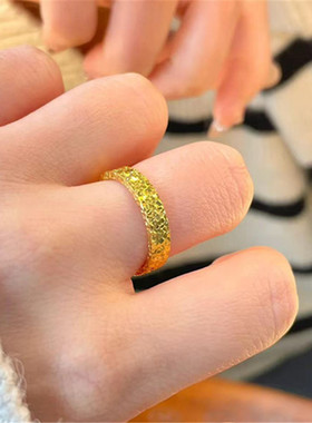 古法金包银碎碎冰戒指女情侣对戒