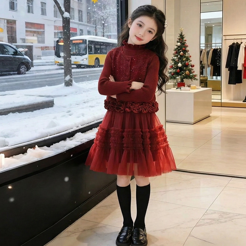 女童连衣裙冬季2026新款洋气儿童时髦过年服两件套女孩冬装公主裙,淘宝优惠券,粉丝福利购,淘宝优惠卷
