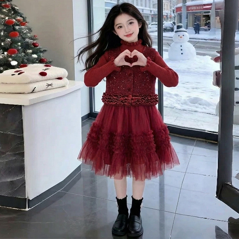 女童连衣裙冬季2026新款洋气儿童时髦过年服两件套女孩冬装公主裙,淘宝优惠券,粉丝福利购,淘宝优惠卷