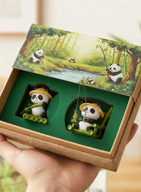 国潮熊猫树脂摆件礼盒闺蜜送礼