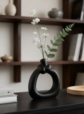 侘寂风几何陶瓷花瓶手工黑送礼