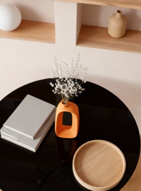 极简几何陶瓷花瓶橙色小花艺