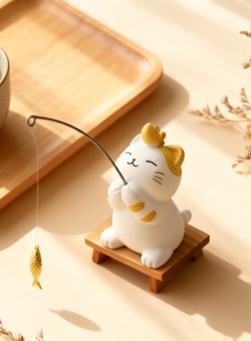 创意钓鱼猫咪树脂桌面摆件解压