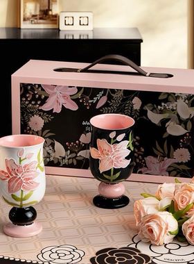 田园风陶瓷花卉杯套装