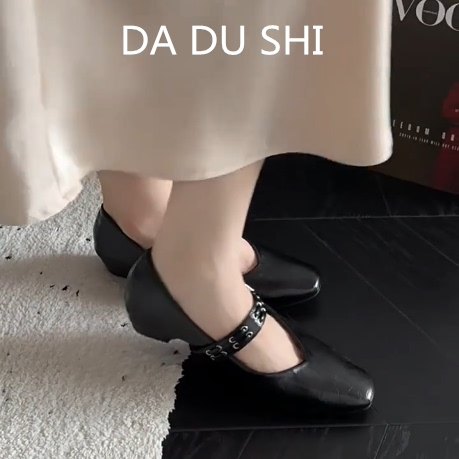 羊皮版！粗跟真皮小皮鞋女金属一字带软底单鞋一脚蹬方头玛丽珍鞋,淘宝优惠券,粉丝福利购,淘宝优惠卷