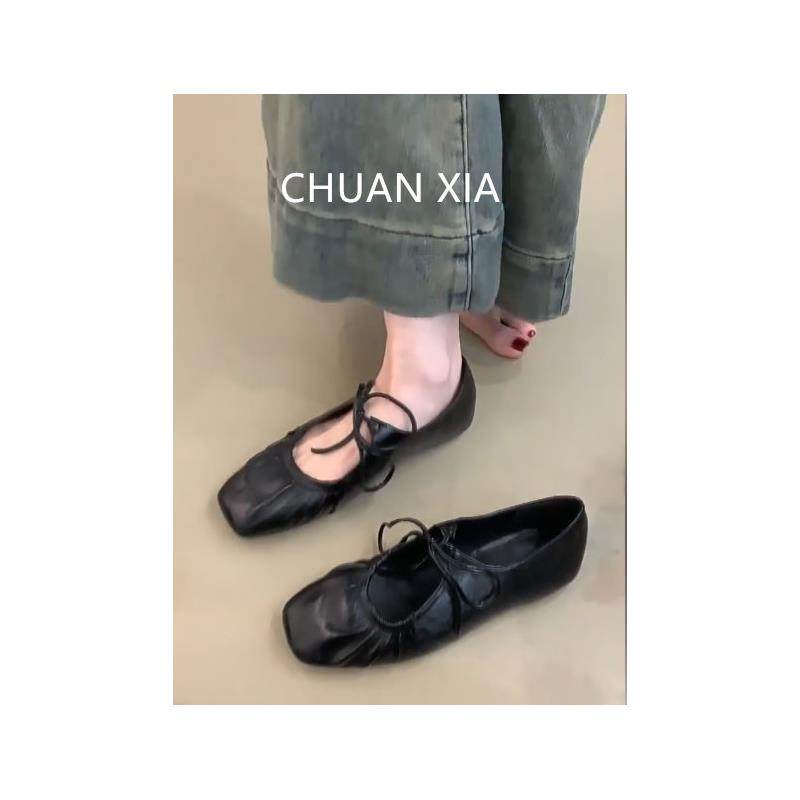 羊皮版！芭蕾风方头玛丽珍鞋女真皮褶皱软底瓢鞋法式复古平底单鞋,淘宝优惠券,粉丝福利购,淘宝优惠卷