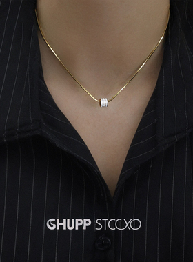 男女钛钢三排钻吊坠金色高级感