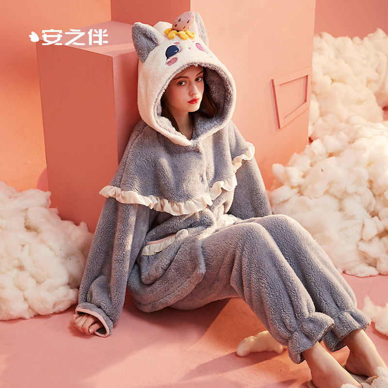 安之伴秋冬季珊瑚绒甜美卡通睡衣 安之伴玖伴睡衣/家居服套装