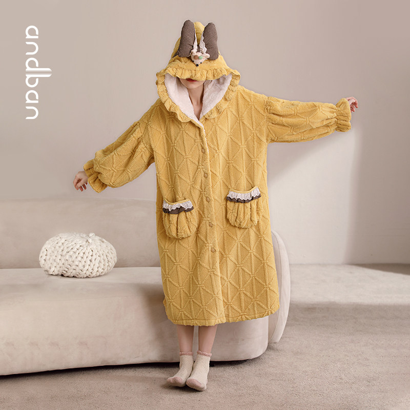 安之伴冬季新款珊瑚绒加绒睡袍 安之伴玖伴睡袍/浴袍