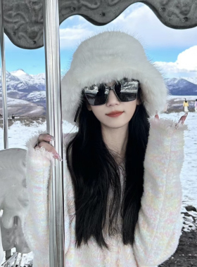 仿皮草毛绒帽女冬加厚保暖显脸小