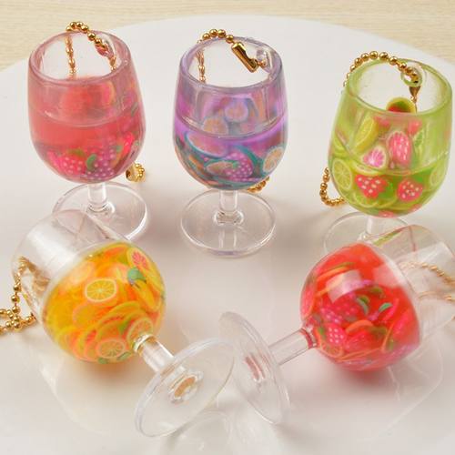趣味仿真果汁高脚杯钥匙扣挂件创意男女书包包挂件可爱食玩 - 图0