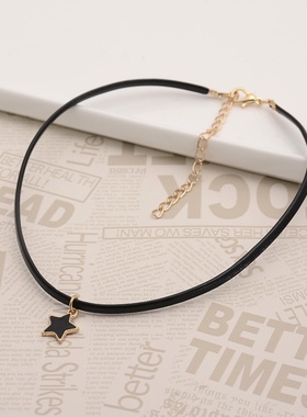 显脸小五角星皮革锁骨链