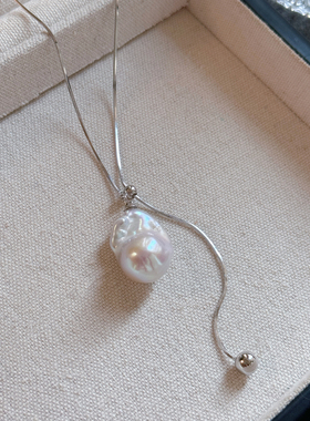 不规则天然巴洛克异型珍珠s925纯银毛衣链长款女2025新款爆款轻奢