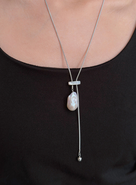 925纯银项链巴洛克珍珠毛衣链女