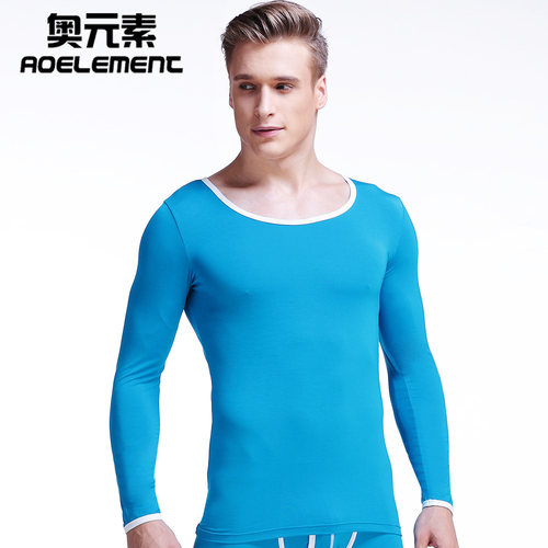 莫代尔男士大圆领紧身基础保暖内衣秋衣薄款单件打底衫低领上衣服 - 图0