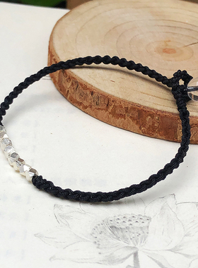 手工编织黑色手绳简约多边银珠女