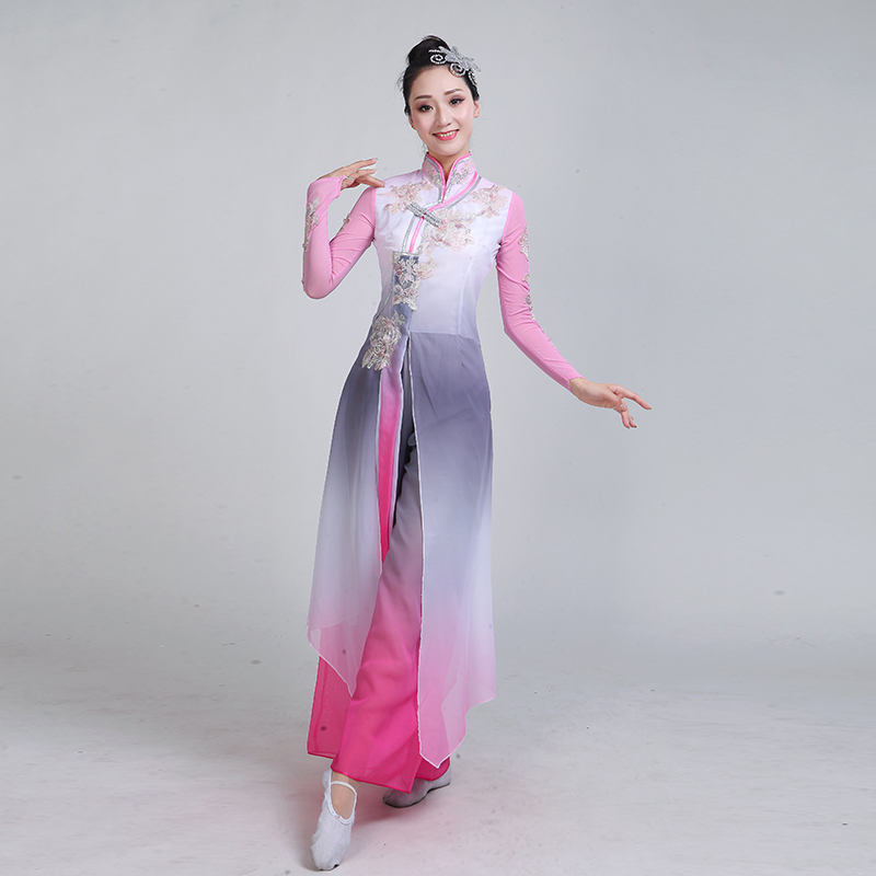 古典舞女飘逸中国风长袖成人演出服 卡妆妮民族服装/舞台装