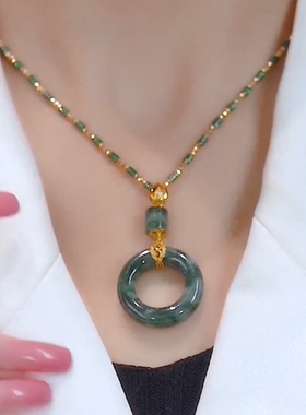 臻萌其它铜微镶竹节女平安扣项链