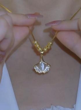 热销款气质温柔高级转运珠银杏叶项链百搭耐看时尚吊坠颈链锁骨链