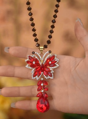 臻萌其它铜微镶圆珠女蝴蝶项链