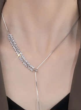 高级感精致微镶锆石麦穗项链女小众设计可抽拉调节轻奢气质锁骨链