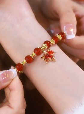 高级感红色转运珠枫叶手链女秋冬