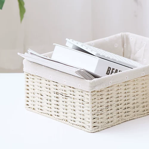 日式布艺桌面收纳盒玩具家用茶几杂物钥匙篮化妆品零食编织收纳筐