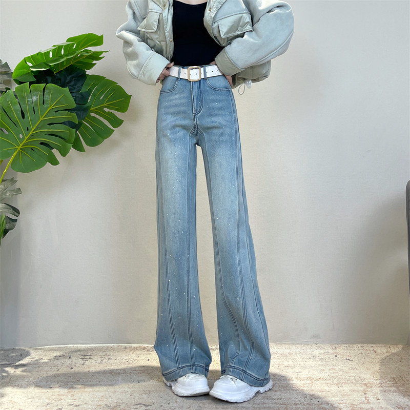 迪否冬季加绒气质镶钻窄版阔腿裤新款不贴腿垂感宽松休闲牛仔裤,淘宝优惠券,粉丝福利购,淘宝优惠卷