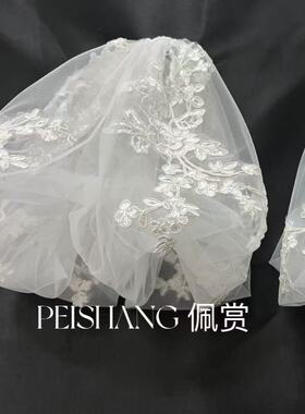 蕾丝花朵白色网纱短款泡泡袖子抹胸婚纱礼服裙臂袖遮手臂手袖配饰