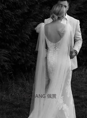 白色网纱蝴蝶结肩纱新娘手套