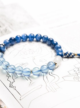 无同 双鱼座月能量星座守护手钏 蓝晶猫眼海蓝宝手绕双圈