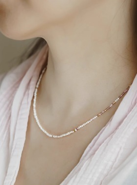 无同 樱与春枝 樱裳粉 薄芽绿 极细珍珠项链琉璃配链叠戴时髦