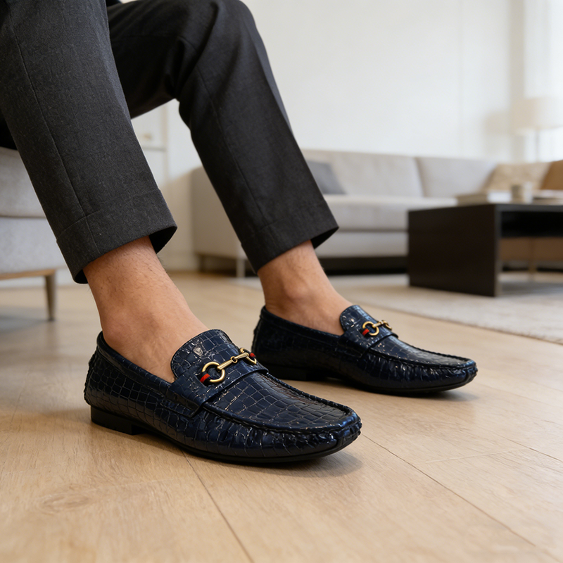 2026新款一脚蹬蓝色乐福鞋鳄鱼纹豆豆鞋透气单鞋商务皮鞋百搭时尚,淘宝优惠券,粉丝福利购,淘宝优惠卷