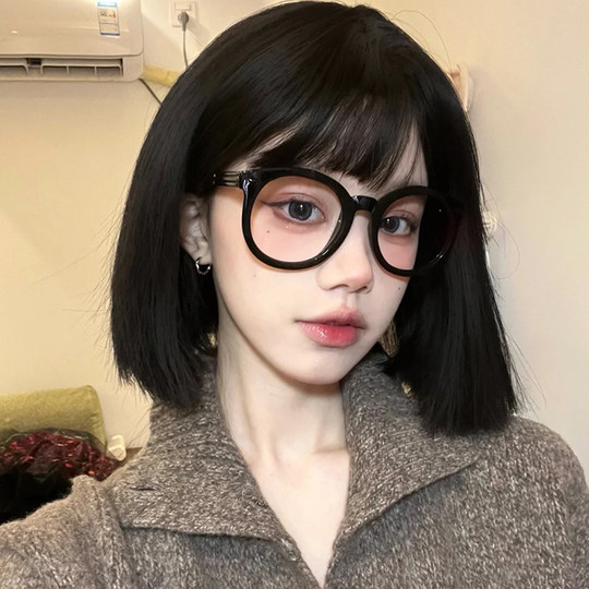 Rundes Gesicht formt schwarzen Rahmen, großen Rahmen, Internet-Berühmtheit, gleichen Stil