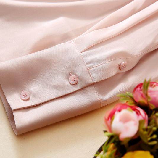 Early Spring and Summer Back Bow Heavy Solid Color 100% Silk Long Sleeve S Top Women's Half Turtle Collar Slim Fit Shirt