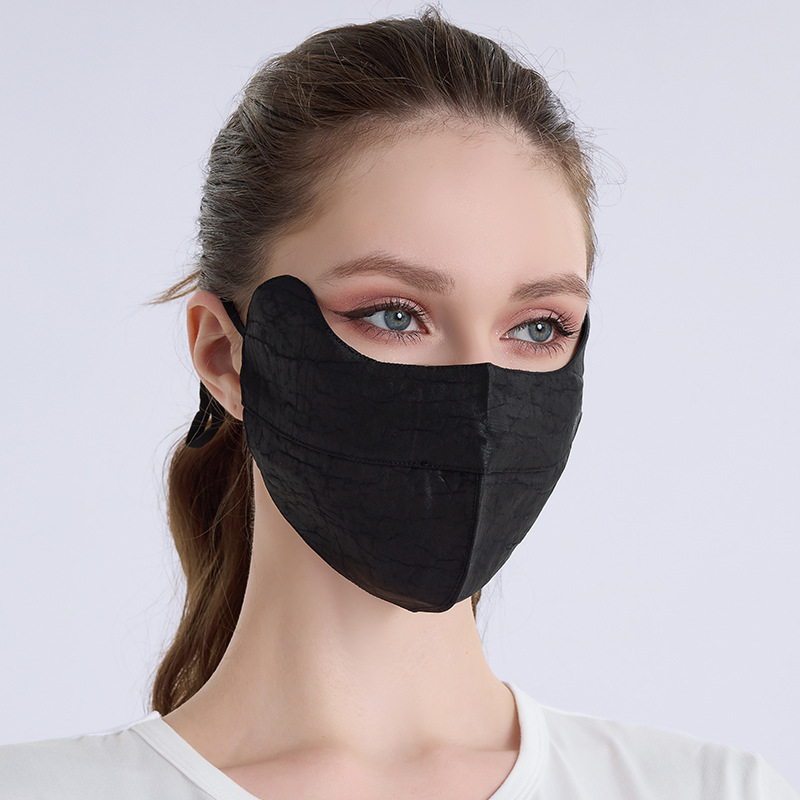 100%香云纱真丝防晒脸罩女护眼角防紫外线双层桑蚕丝轻奢面罩男 - 图0