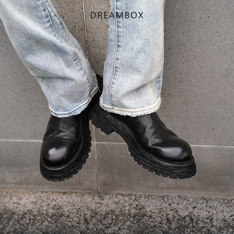 dreambox男靴vibram防滑耐磨高档轻奢马皮切尔西靴高帮男士靴子潮-图1