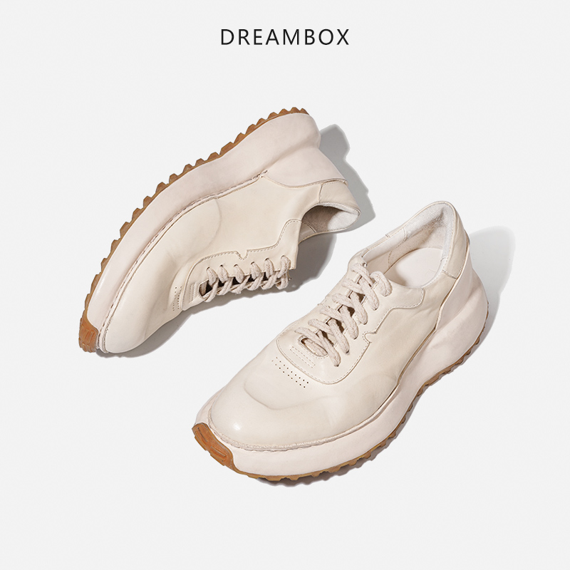 dreambox钧博白色休闲鞋vibram防滑耐磨小白鞋厚底老爹鞋马皮男鞋-图3