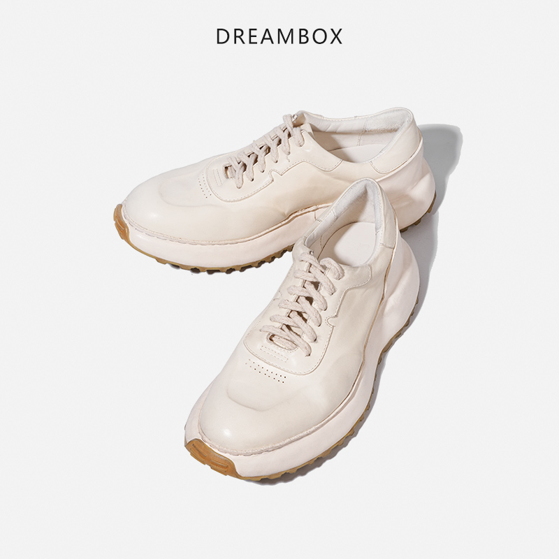 dreambox钧博白色休闲鞋vibram防滑耐磨小白鞋厚底老爹鞋马皮男鞋-图2