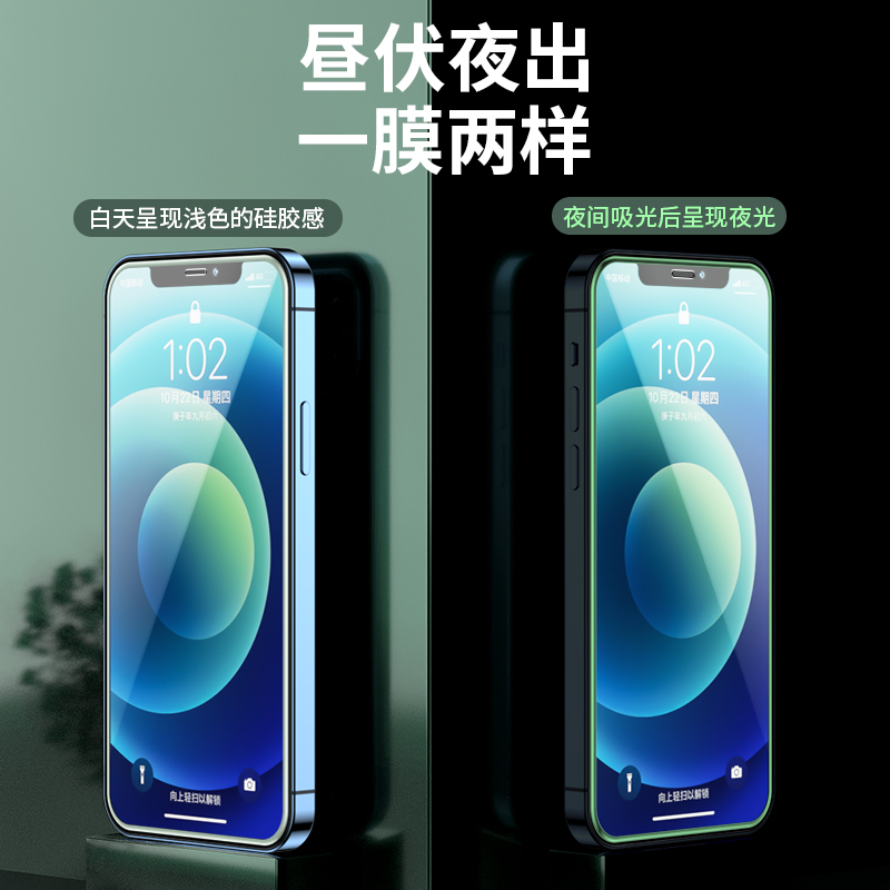 夜光气囊膜适用苹果15钢化膜iPhone15promax手机膜13防偷窥15Pro凸起防碎边15plus防爆14气囊高清12p绿光护眼 - 图0