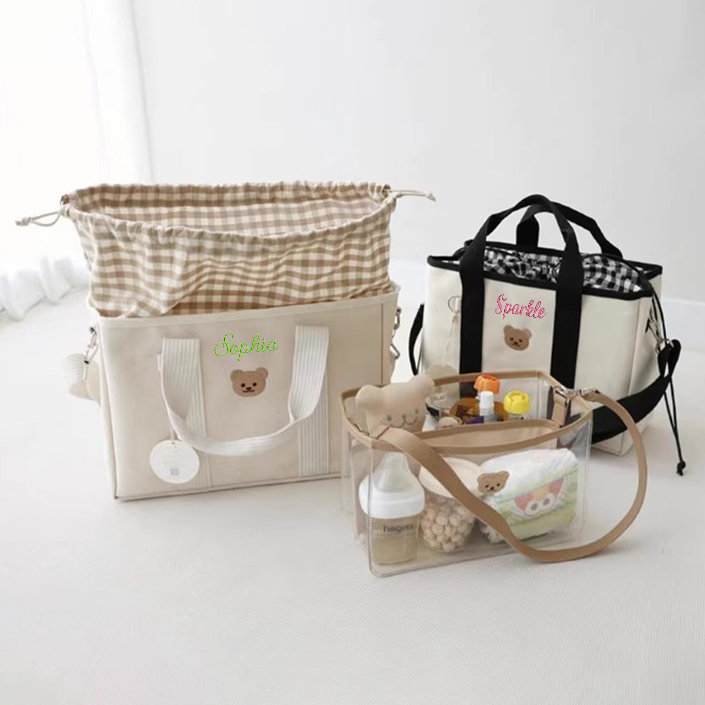 DIY定制ins小熊妈咪包大容量手提斜挎包婴儿尿不湿轻便收纳母婴包,淘宝优惠券,粉丝福利购,淘宝优惠卷