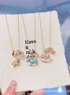 女童独角兽摇摇木马轻奢锁骨链潮