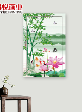 荷花水墨竖版电表箱消防栓贴画
