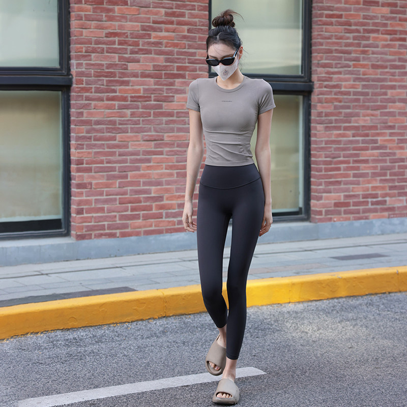 Beemen圆领修身瑜伽服女运动上衣速干显瘦紧身跑步健身短袖t恤夏,淘宝优惠券,粉丝福利购,淘宝优惠卷