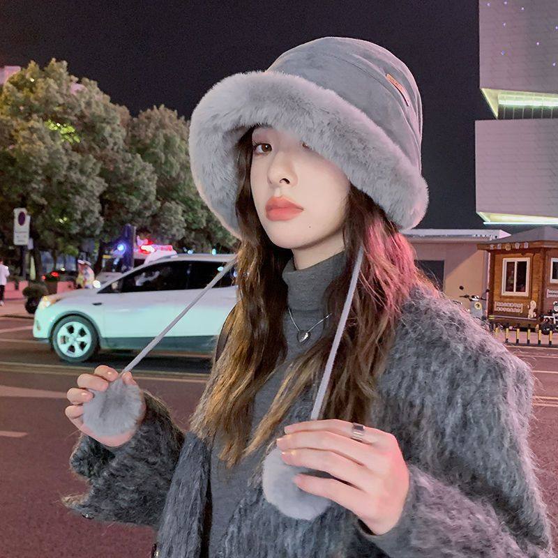 毛绒渔夫帽子女秋冬季加厚保暖百搭挂绳毛球盆帽防风护耳雷锋帽潮,淘宝优惠券,粉丝福利购,淘宝优惠卷