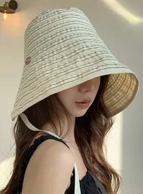 夏季条纹大头围显脸小渔夫帽子女