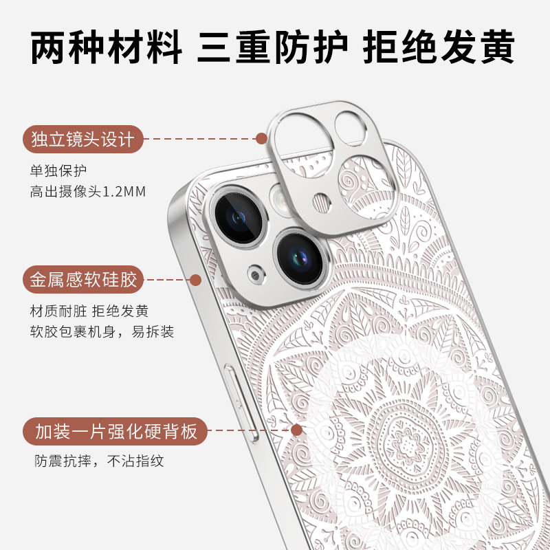 适用于苹果iphone15promax磁吸14手机壳plus新款magsafe八面羽硅胶13高级感12全包镜头边框超薄情侣男女保护 - 图2