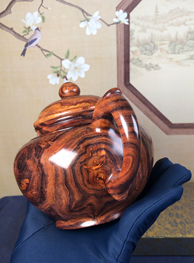 正宗海南黄花梨紫色满纹水波纹笑樱壶把把壶收藏把玩送礼小摆件